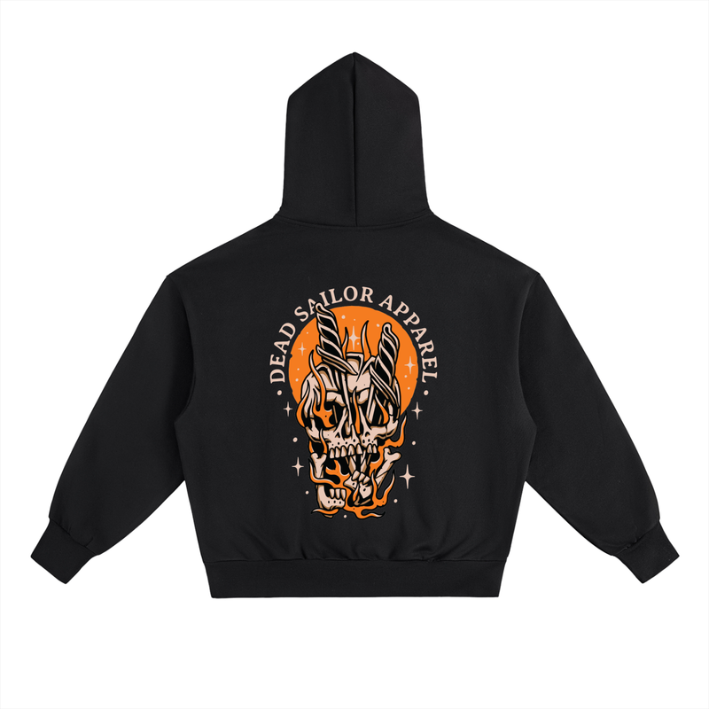 Hellfire Skull Hoodie – black, back print